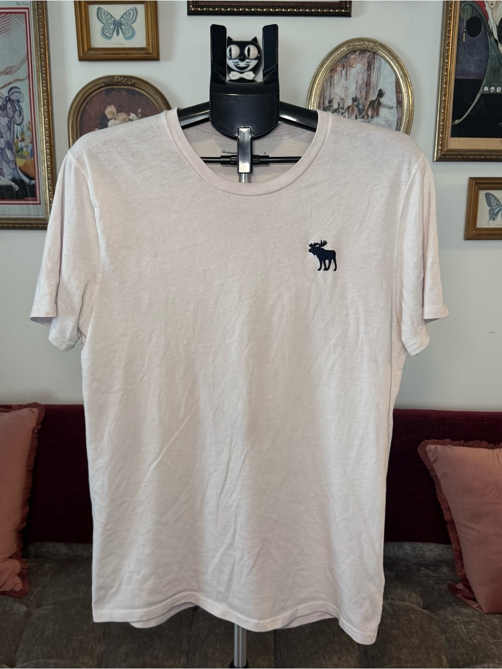 Abercrombie & Fitch White Crewneck Tee with Navy Moose